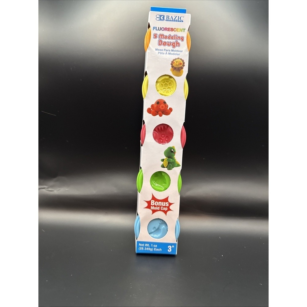 Bazic Modeling Dough Kids 5oz Neon New 5pk Bonus Mold Caps